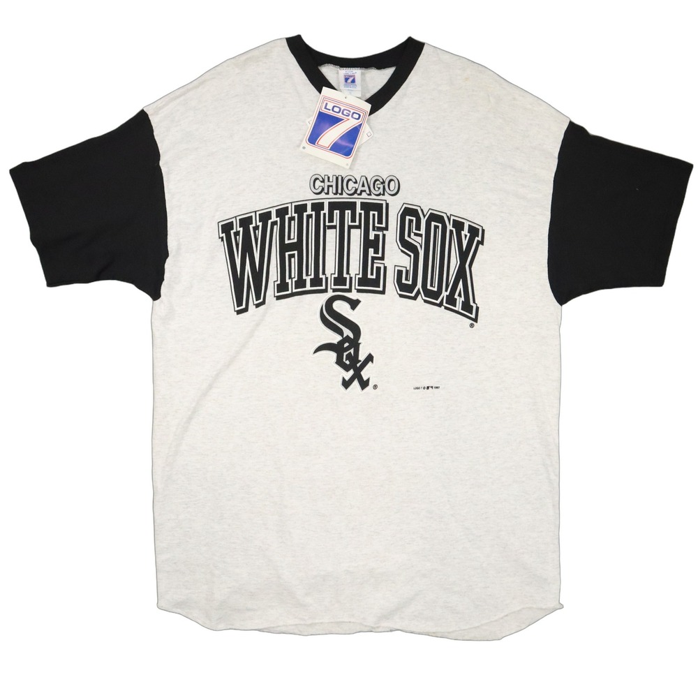 Logo 7 Chicago White Sox T Shirt Mens XL Gray Graphic 1990s Vintage MLB Baseball